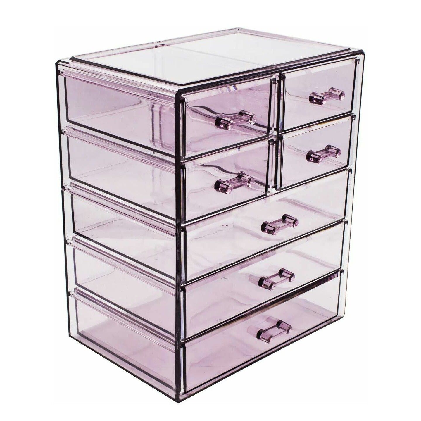 Sorbus Cosmetics Makeup and Jewelry Big Purple Storage Case Display- 3 Large and 4 Small Drawers Space- Saving, Stylish Acrylic Bathroom Case