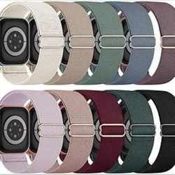 10 Pack Stretchy Bands Compatible with Apple Watch Band 40mm 38mm 41mm 42mm 44mm 45mm 46mm 49mm Women Men, Water-Resistant Solo Loop Elastic Sport Str