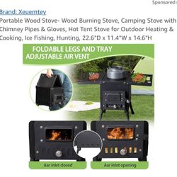 Portable Wood Stove- Wood Burning Stove, Camping Stove with Chimney Pipes & Gloves, Hot Tent Stove for Outdoor Heating & Cooking, Ice Fishing, Hunting