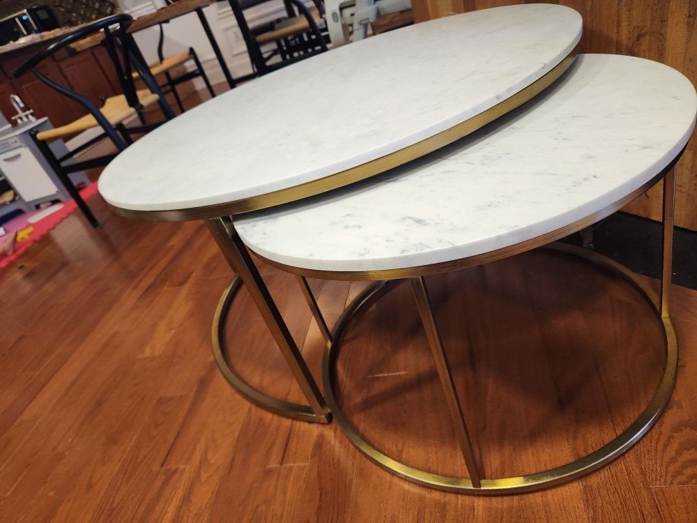 Pottery Barn Delaney Marble Brass Nesting Coffee Tables