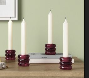 4pk Bubble Glass Taper Candle Holder Pink