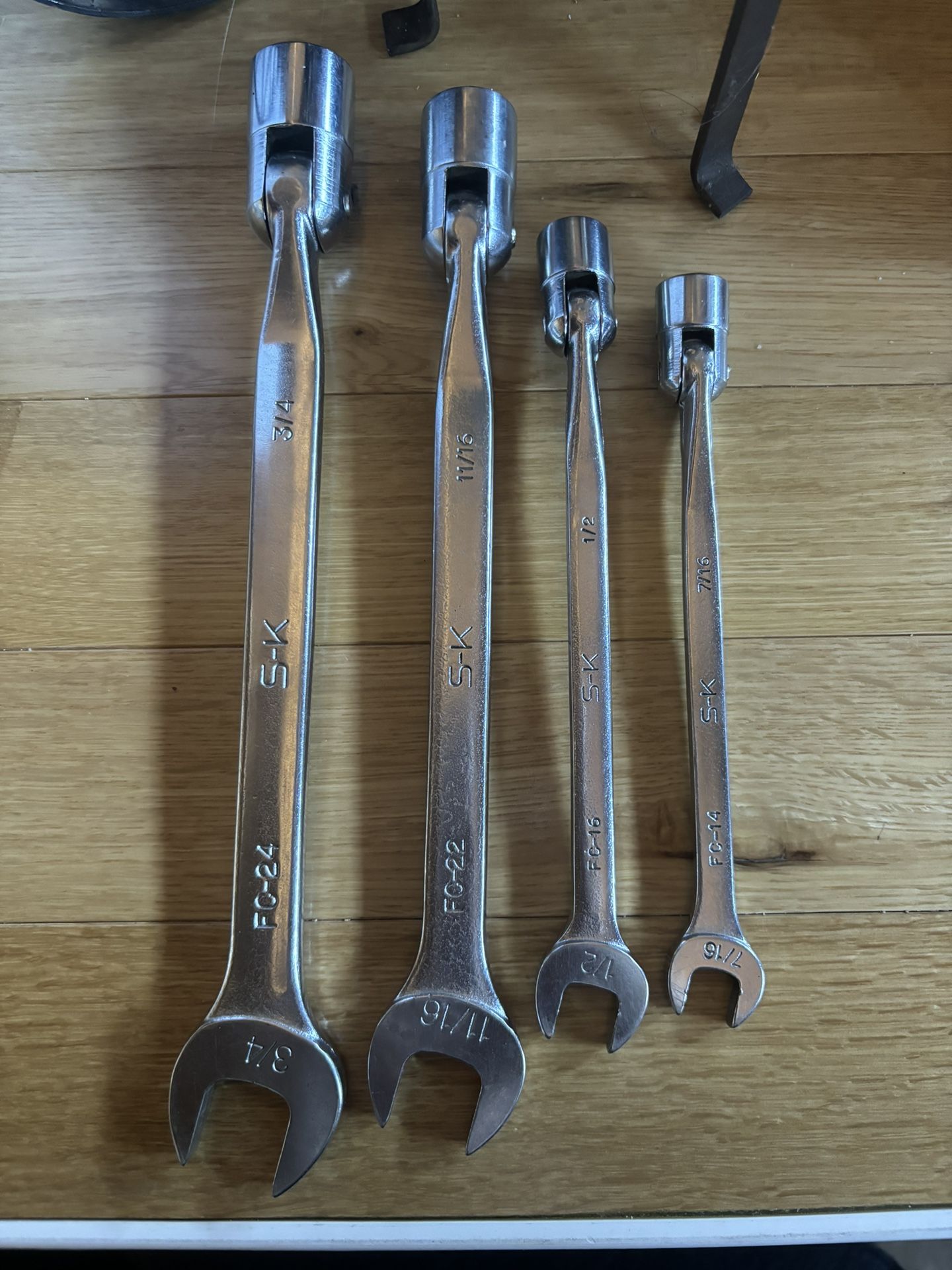 S-K TOOLS SK USA 6 pc Combination Open End WRENCH & SOCKET Set 7/16, 1/2, 11/16, 3/4