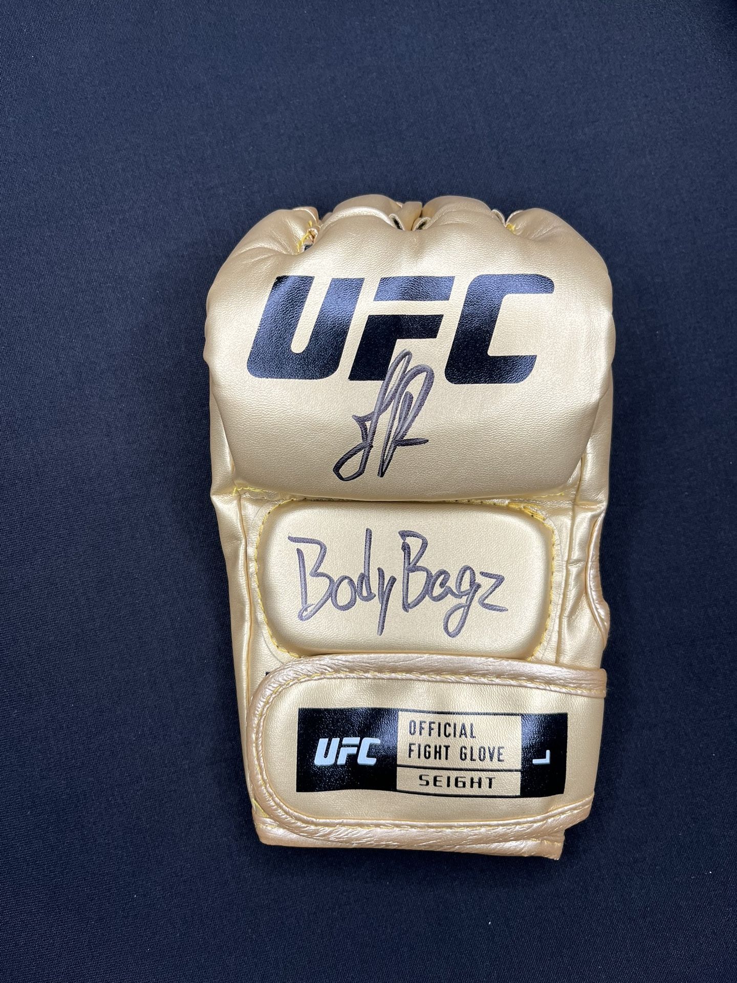Joe Pyfer Signedd/Autographed UFC Gloves Gold and Black “Bodybagz”