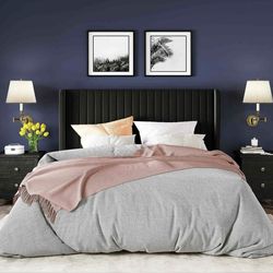 O06 $140  Queen Size Velvet Upholstered Tufted Platform Bed Frame with headboard   Material Wood Product Dimensions 83.3"L x 62.4"W x 47"H Style Moder