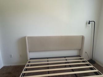 Platform Bed Frame With Upholstered Wingback Headboard