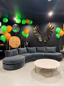 Modern Curved Velvet Sectional Sofa - Teal Blue-Green, 5-Seat with Chaise