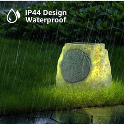 Solar Rock Speakers Outdoor Water-Resistant 4 Pack 4Solar Powered Rock Speaker with Lights RGB and TWS Pair for Patio Outside Garden BBQ Deck 