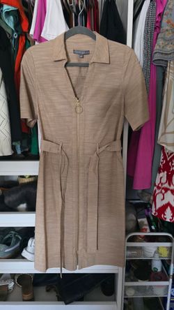 Size small Sharagano Beige-Tan Zip Front Midi Shirt Dress