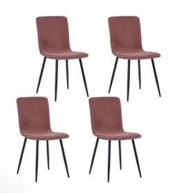 NEW Set Of 4 Pink Fabric Seat Solid Wood Dining Chairs Whit Metal Legs Only Chairs