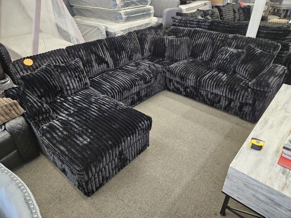 Brand New Sectional Corduroy Fabric With Storage Chaise & Pull Out Bed $1599