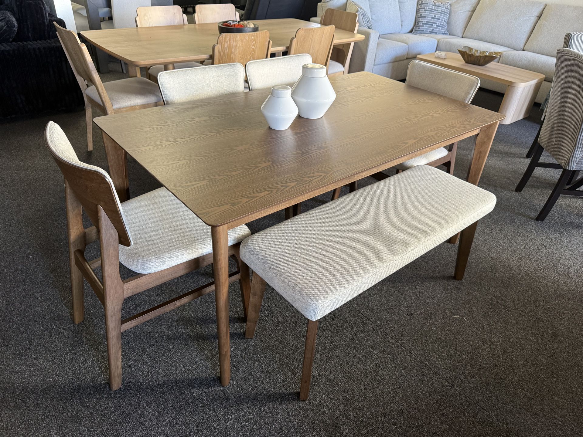Mid century modern dining set with 4 chairs and a bench for Sale in ...