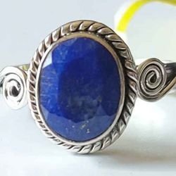 Natural Lapis Lazuli Crystal Sterling Silver Ring Size 7
