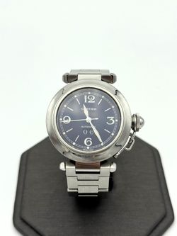 CARTIER PASHA AUTOMATIC STAINLESS STEEL BLUE DIAL MODEL 2475 USED