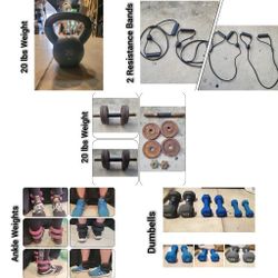Workout Gear, Exercise Equipment, Weights, Dumbells, Resistance Bands, Ankle Weights, At-home Gym
