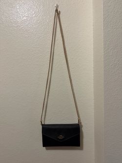 Coach Black Leather Envelope Chain Crossbody Clutch