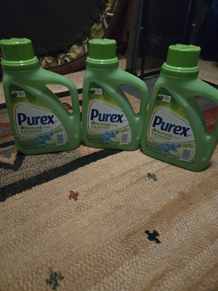 3 Bottles Of Purex Natural Elements Liquid Laundry Detergents
