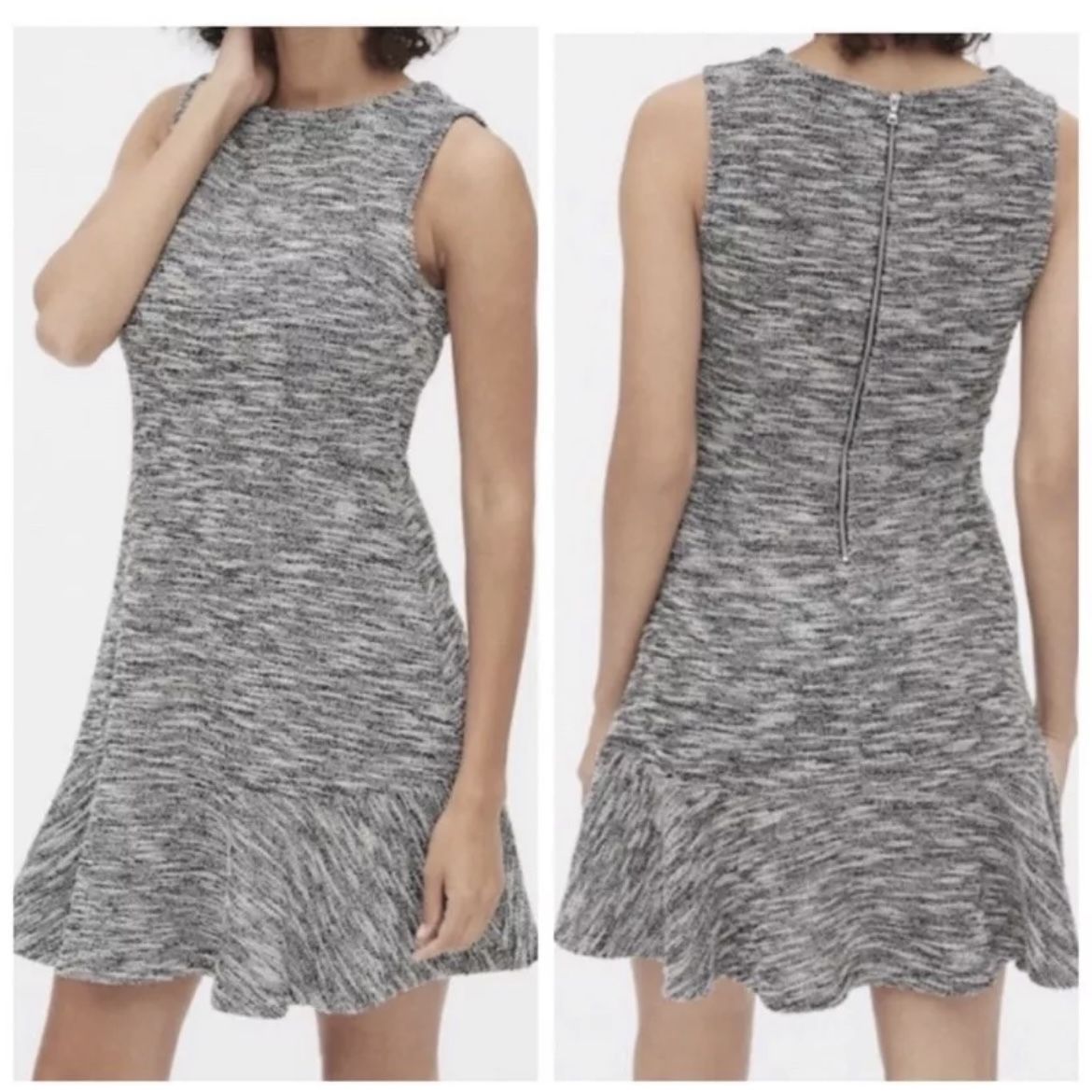 Gap Sleeveless Boucle Flounce Hem Tweed Dress, Size 0