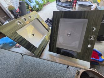 2 Green Marble Vanity Tops with Undermount Sinks
