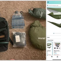 NEW - Camping Gear Equipment - Backpack, Water Platypus, Hammock Set, Rain Cover