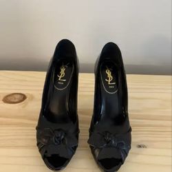 Authentic YSL Bow Tie Palais Platform Peep Toe Heels Size 39 US Size 8