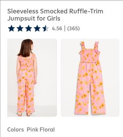 Sleeveless Smocked Ruffle-Trim Jumpsuit for Girls