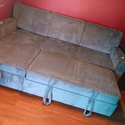 2pcs Sectional sofa w/storage chaise,pulloutbed,cupholders & Usb connection