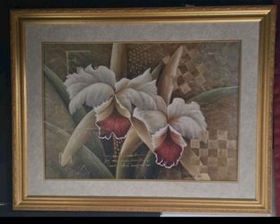 Vintage Style White & Burgundy Orchid Framed Art 45"x35" RARE AND DISCONTINUED!