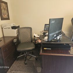 Executive Desk With Filing Cabinet And Book Cases
