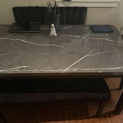 Dining Room Table Black/Grey Marble Velvet Set 