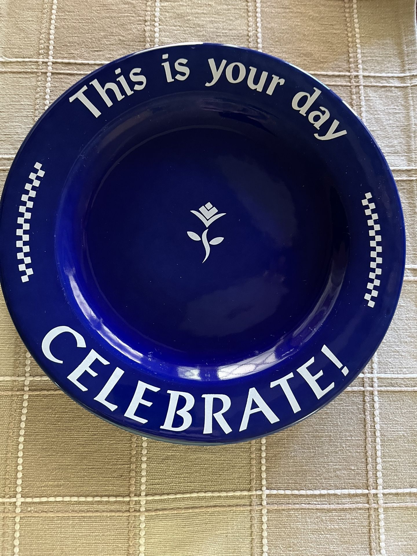 Pampered Chef "This is your day Celebrate!" Cobalt Blue Birthday Plate 10.5”