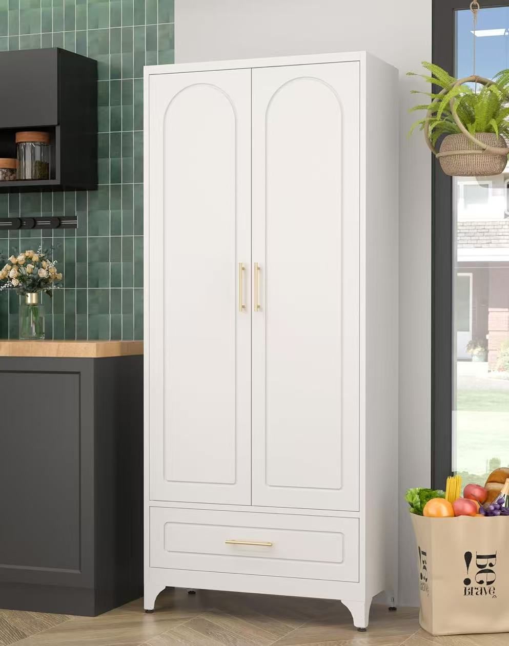 Metal White Pantry Cabinets for Kitchen