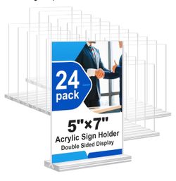 Acrylic Sign Holder 5x7 Inches 22 Pack, Double Sided Clear Display Stand Table Top Sign Paper Holder, Vertical Menu Flyer Holder, Plastic Sign Frame f