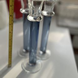 Blue Glass Candle Holder Set Of 3