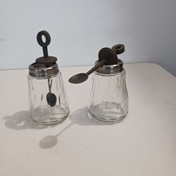 Decorative Glass Storage Jar with Attached Spoon in Lid- 2 piece set