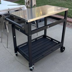 New In Box Outdoor Patio Grilling Serving Catering Cart Push Table With Stainless Steel Top Locking Wheels