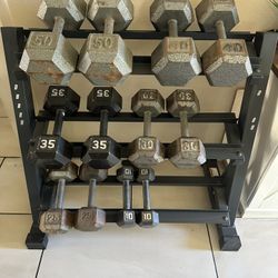 Dumbbells weights 10-50lbs with rack 380lbs total