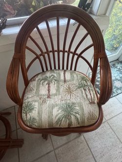 Rattan Armchair with Tropical Print Cushion