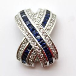 14k Solid White Gold Featuring Diamonds & Blue Sapphires "X" style Pendant