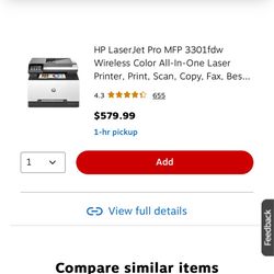 HP Laser Jet Pro Printer 3301fdw BRAND NEW 