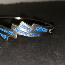 Vintage Sterling Silver Bracelet with Blue Inlay - Taxco