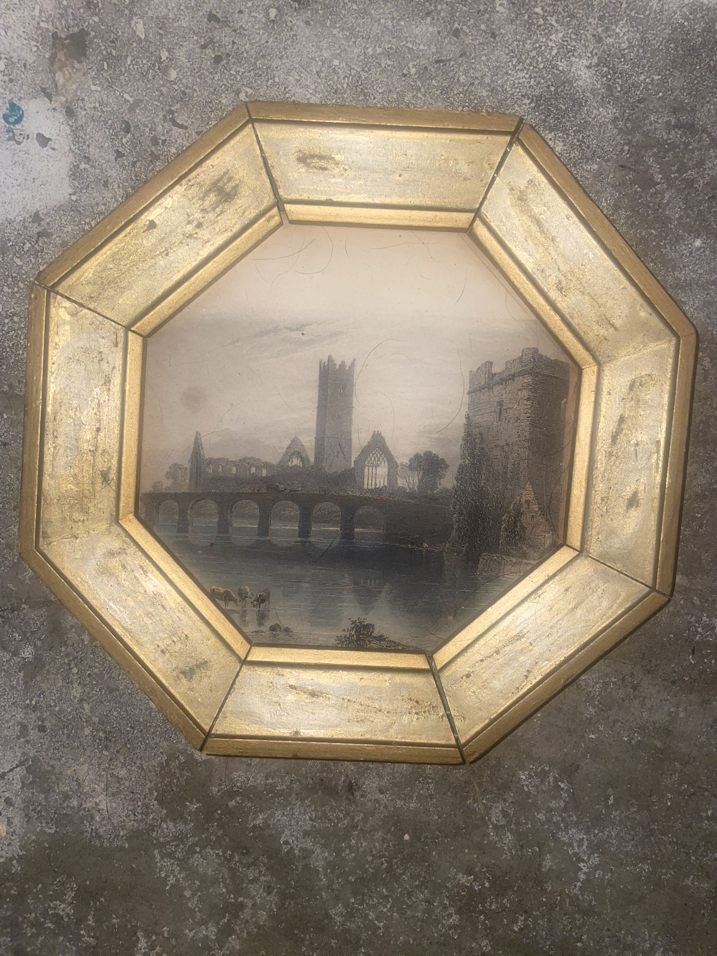 Antique Octagonal Framed Artwork