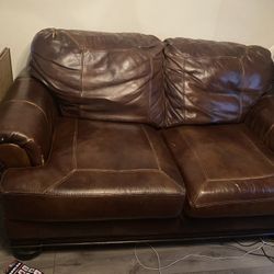 Dark Brown Burgundy Leather Couch - NO RIPS