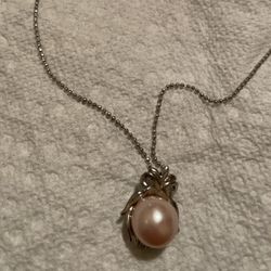 Pink Pearl  Charm And Necklace  925 Silver