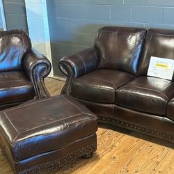 Premium Leather Sofa Chair and Ottoman 