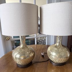 Pair Bronze Gold Mercury Glass Lamps