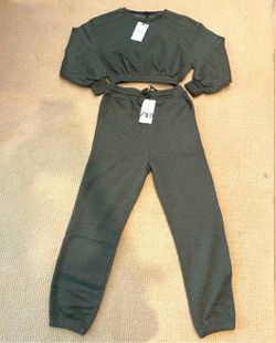 Zara Long Sleeve Jogger Green Sweatsuit  size S 