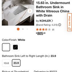*NEW*KOHLER Kathryn 23.9 in. x 15.63 in. Undermount Bathroom Sink in White Vitreous China with Drain
