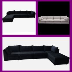 BRAND NEW 6x15ft And 6x13x6ft And 11x11ft SECTIONAL COUCH CHAISE SOFA   Velvet Black FABRIC 