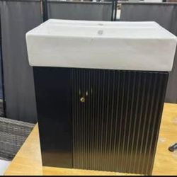 Assembled New 22” Modern Floating Bathroom Vanity with Ceramic Basin Black