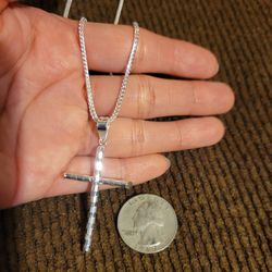 925 Solid Sterling Silver Chain 22" & Cross Pendant for Men Women Plata 925 Cadena & Dije Unisex 22"